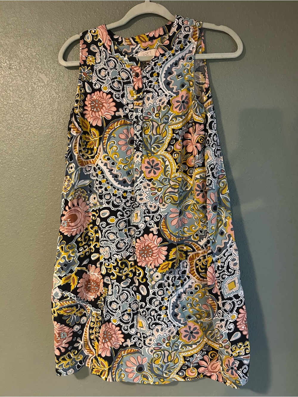 LOFT  paisley and floral print dress with buttons along top